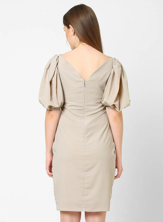 Mish  Women Grey Puff Sleeves Sheath Knee Length Dress for Women | Best Price UAE